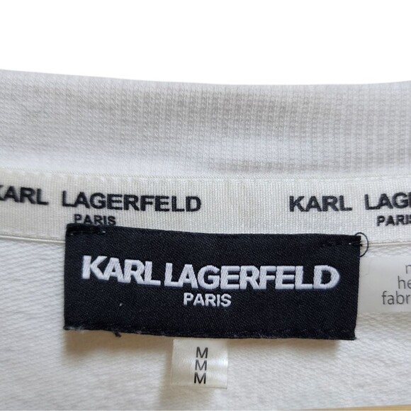 Karl Lagerfeld Sweatshirt Womens Sz M White Black Modal Crochet Lace Long Sleeve - Picture 9 of 10